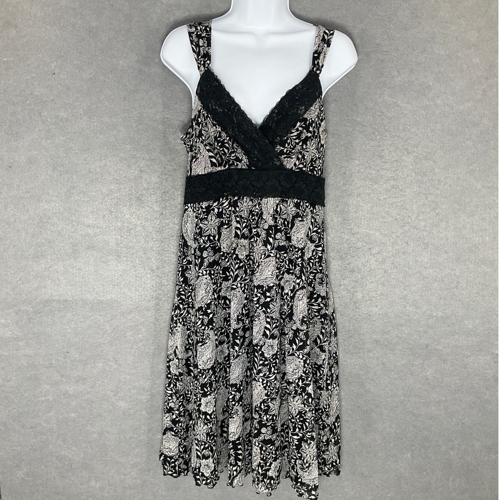 Apt 9 Dress Womens Petite Sz M Black Flowy Floral Lace Trim Babydoll Whimsigoth